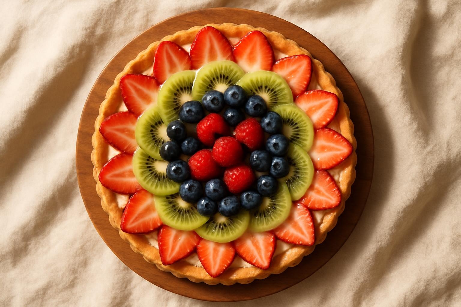 A fresh fruit tart seen from above